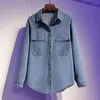 Women's Blouses S-5XL Women Denim Long Sleeve Turn Down Collar Loose Shirts Spring Autumn Solid Leisure Jean Tops All-Match Outerwear