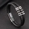 Charm Bracelets Stainless Steel Accessories Multi-layer Hip Hop Rock Style Black Color Men's Leather Bracelet Year GiftCharm