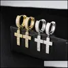 Stud Casual Cross Shape Drop Earrings Micro Pave Cubic Zirkon 18K Real Gold Earring Men Women Fashion Sieraden voor cadeau 652 T2 Lever Dhng7