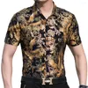 Męskie koszule 2023 Modna lato krótkie rękawe odzież Hawajska złota Bronzing Print Shirt for Men Streetwear Sukienka 1013