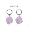 Arts et artisanat Cristal naturel Pierre brute Irregar Ore Dangle Boucles d'oreilles Energy Healing Gemstone Amethyst Femmes Bijoux Drop Delivery Dhqwz