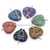 Charms Natural Stone Tree of Life Draad Wrap Hart Rose Quartz Haling Reiki Crystal Pendant Diy ketting oorbellen vrouwen mode jood dh1oa