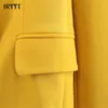 Kvinnors kostymer blazrar dubbelbröst casual gul kostym jacka eleganta kontor damer långärmad lös fickknapp blazer tidigt höst