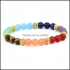 Perlenstränge 7 Chakra Armband Männer Heilung NCE Perlen Kette Reiki Buddha Gebet Achat Tiger Naturstein Armreif für Frauen Mode Otucp