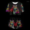 Tute da donna Black Tiger Punk Crop Top Sets Design 3D Print Set due pezzi Pantaloncini e maglietta per abbigliamento donna Ragazza Suit Dropship