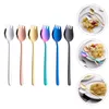 Akşam yemeği setleri 6pcs Tatlı Çatal Barbekü Çatal Pasta Çatalları Tadım Kaşık Metal Kamp Spork Çay Yemeği Sunucusu