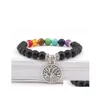 Perles Arbre De Vie Charmes 8 Mm Noir Pierre Strand 7 Couleurs Chakra Perle Yoga Bouddha Bracelet Pour Femmes Hommes Bijoux Drop Delivery Brace Dh8Yx