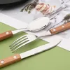 Dinnerware Sets Wooden Handle 8Pcs Multi Purpose Restaurant Party Supplies Dinner Fork Tableware Stainless Steel Kitchen Accessories