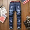 Ny stil mäns jeans byxor tiger huvud broderade smala raka manliga täta byxor trend blå motorcykel jeans streetwear c197d