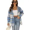 T-shirt da donna Donna Autunno Inverno manica lunga abbottonata plaid flanella con cappuccio oversize con cappuccio allentato cappotti capispalla