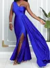 Casual Dresses Women Maxi Long Party Dress Folds One Shoulder Slit Evening Celebrate Backless Birthday Wedding Guest Female Gowns Christmas
