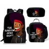 Ryggsäck kawaii ungdomliga afrikanska svarta pojkar 3st/set 3d tryck student bokväska rese bärbar dator dagpack lunchpåsar penna casebackpack