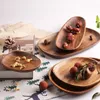 Plates Lovesickness Woods Tea Tray Irregular Oval Solid Wood Pan Plate Fruit Dishes Steak Dinner Breakfast Tableware Set Kitchen