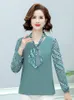 Camicette da donna Donna Chic Cravatta al collo Verde chiaro Viola Pois Stampa Manica in chiffon Patchwork Design Sciarpa di seta Colletto Top 2023