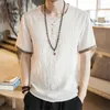 T-shirts pour hommes élégants hommes lin à manches courtes boucle col en V plaine Style chinois t-shirt hauts amples homme Camisas hommes vêtements