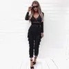 Women's Jumpsuits & Rompers Mysterious Black Layered Tassel Fringe Mesh Legging V Neck Long Sleeve See Through Leg Bodycon Sexy Femme Bandag