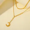 Hanger kettingen mode eenvoudige zirkoon maan ketting gouden dubbele laag roestvrijstalen sieraden voor vrouw geschenk niet vervagen groothandel