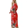 Ethnic Clothing Lady Sexy Costumes Japanese Kimono Yukata Dress With Belt Cardigan Pajamas Sleepwear Woman Smooth Bathing Robe Gown