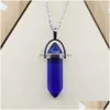 Pendant Necklaces Rainbow Glass Hexagonal Column Point Black Cord Necklace Cylindrical Charms Minerals Healing Crystal Jewelry Drop Dhtyb
