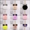 Nyckelringar 8cm Rabbit päls Pompoms Fashion Leopard Bowknot Keychain Plush Fluffy Ball Keyring Holder For Bag Accessories P26FA Drop de Dhj3n