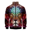 Men's Hoodies 2023 3D Lion Stand-up Collar Sweatshirt And Women's Clothing Hoodie Zipper Jacket Customized Full Version