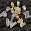 Pendanthalsband AZ Small Baguette Letter Necklace With Rope Chain Gold Sier Zirconia Hip Hop Jewelry Drop 422 Q2 Leveranshängen DHPD3