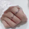 웨딩 반지 한국의 보우 노트 anillos 여성 실버 컬러 링 약혼 더블 라인 조절 가능한 쌓을 수있는 지르콘 보석