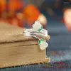 Cluster-Ringe, Silber eingelegt, natürliche Hetian-weiße Jade, runde Blumenöffnung, verstellbarer Damenring, chinesischer Retro-frischer Markenschmuck