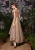 Robes de soirée haut bas robe de soirée élégante col en or rose manches courtes luxe bal formel pour les femmes