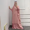 Etnische kleding vrouwen Gebed kledingkleding 2 -delige set Jilbab Hooded Abaya Khimar lange rok Dubai Saudi Turkije moslim biddende outfit