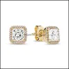 Stud 925 Sterling Sier Square Big Diamond Farring Fit Pandora Jewelry Gold Rose Pleated Kolczyki 322 T2 Drop dostawa dhuke