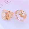 Cluster Rings 14k Rose Gold 585 Purple Fashion Luxury Charm Geometric Wavy Wide Version Hollow Craft Opening for Women