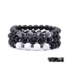 Beaded Fashion Black Matted Stone Strand Armband Natural Tigers Eye Elasticity For Women Men smycken Drop Delivery Armband Dhnjj