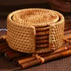 Masa paspasları el yapımı saman rattan örgü içecek seti için kungfu çay yuvarlak sofra placemat yemek kahve fincanı mat pedi yaratıcı
