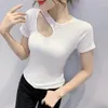 Women's T Shirts Black White Short Shirt Women Cotton Hollow Out Sexy Club Streetwear Hip Hop Skinny Basic Woman Summer