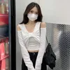 Damskie bluzki eleganckie słodkie bluzka kobiety wiosna 2023 poza ramię swobodna seksowna impreza kobieta niebieska designerka koreańska moda na długi rękaw