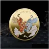 Andra konst och hantverk 2023 Två Tiger Lucky Coin Collectible for Luck Commemorative Souvenir Feng Shui Decoration Drop Delivery Home G DHBWR