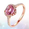 Cluster Rings Love Heart Pink Crystal Gemstones Diamonds For Women 18K Rose Gold Color Fashion Bijoux Bague Jewelry Engagement Gifts