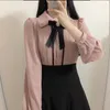 Kvinnor BLOUSES SPRING 2023 Women's Sweet Tops Office Lady Vintage Japaneses Korea Designknapp Elegant Formell Chiffon -skjortor Pink White