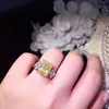 Wedding Rings Novel Design Yellow Cubic Zirconia Square Stone Women's Ring Ceremongy Party Finger Accessories Statement JewelryWedding