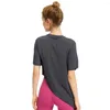 Active Shirts Casual Blouses Women Round Neck Asymmetrical Hem Polyester Loose Yoga Gym Dance Running Workout Fitness Short-Sleeve T-Shirts