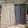 Skirts Kuzuwata Japanese Faldas Mujer Moda 2023 Autumn Winter High Waist Flower Print A-Line Long Skirt Harajuku Lace Up Slim Jupe