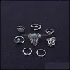 Band ringar mode 8 st /set boho retro finger knuckle elefant orm turkos lycklig stapel midi uppsättning för kvinnor party drop del otl9x