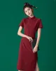 Ethnic Clothing Cheongsam Dress For Women Summer Chinese Traditional Modern Qipao Cotton Retro Red Slim Young Improved Wedding