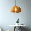 Pendant Lamps Nordic Japanese Simple Retro Pumpkin Basswood Chandelier Bedside Entrance Porch Bar Balcony Bedroom Atmosphere Lamp