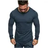 Men's T Shirts Male Pure Color Round Neck Long Sleeve T-shirt Splicing Character European And American Wind