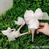 Dress Shoes White Wedding Shoes Bridal Shoes Female Ribbon Bow Stiletto Heels Pointed Top Black Sweet High Heels Big Size 42 Sandals 0120V23