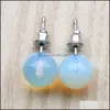 Sanat ve El Sanatları 10mm Doğal Taş Kristal Saplama Küpe Tiger Eye Gül Kuvars Turquoises Ametist Opal Boncuklar Kadınlar için Küpe Dhuqc Drop