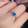 Cluster Rings Elegant Silver Ring Sterling Lab Blue Moissanite Square Cut Women Lady Wedding Engagment Party Gift Box