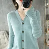 Malhas femininas lã pura suéter de caxemira feminina Cardigan Cardigan Fashion Casual Tops Tops Jacket Autumn and Win